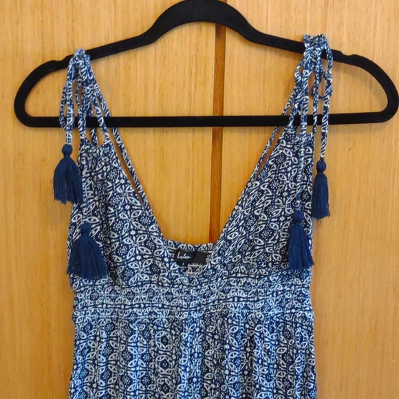 Blue/White Printed Sleeveless Maxi Dress SZ S By Lulus - Picture 5 of 10